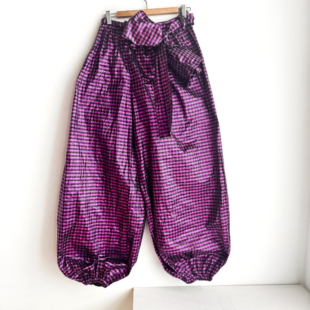 Vintage Taffeta Magenta Pink Black Super Voluminous Balloon Pants S/M